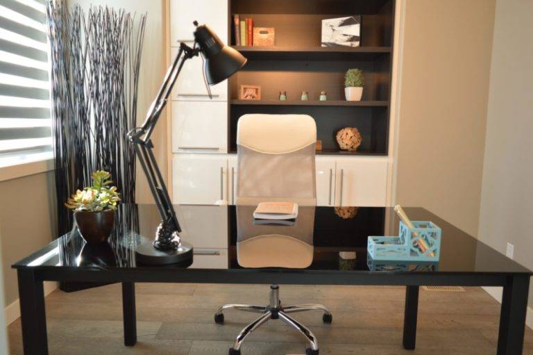 contemporary home office next to window with natural light