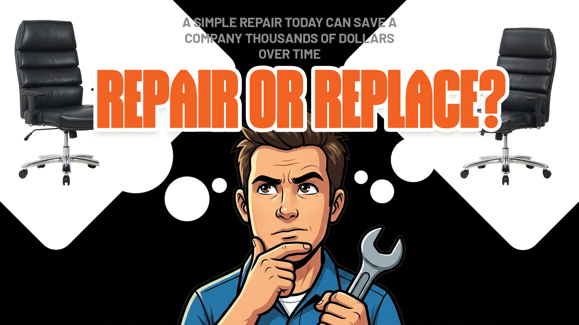 A technician repairing an office chair cylinder